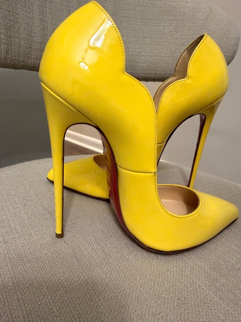 Christian Louboutin Yellow Patent Scalloped Stiletto Pumps